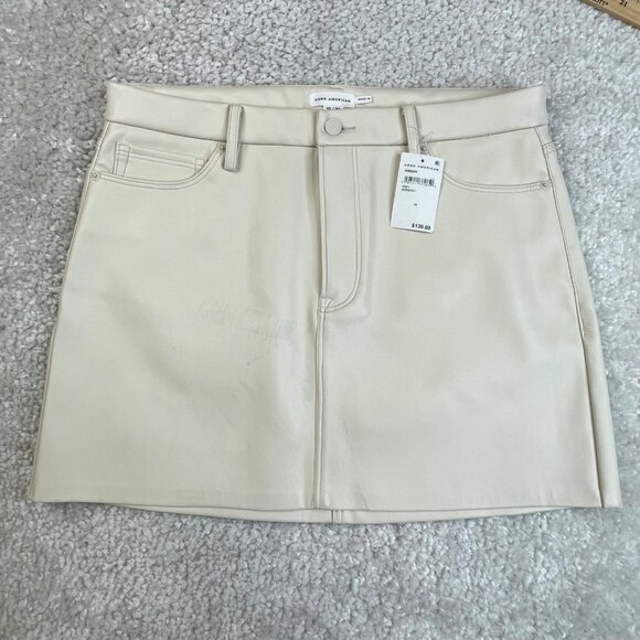 Good American Faux Leather Mini Skirt Bone Ivory Womens 10/30 NEW DEFECT - Picture 1 of 8